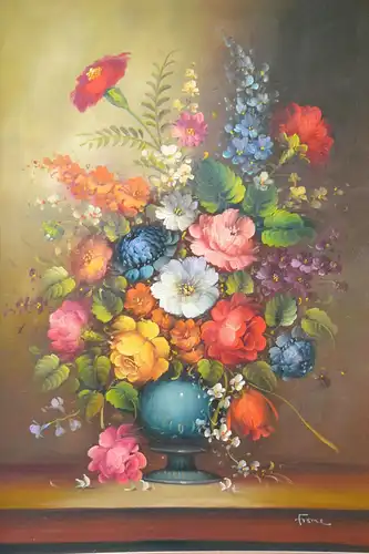 Ölbild,Blumenstrauß in einer Vase,gerahmt,1960,signiert Frome