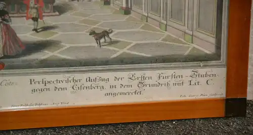 Kupferstich,koloriert,1732,Pinz,Perpectivischer Aufzug d Fürstenstuben,gerahmt,