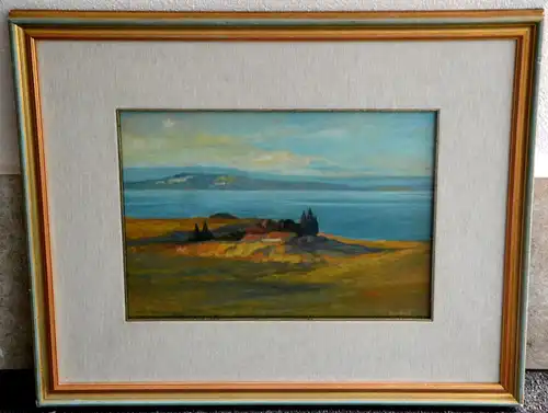 Gemälde,Enzo Gazich,Landschaft mit See in Italien,Brescia,signiert u.gerahmt