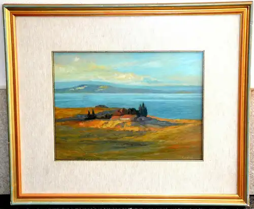 Gemälde,Enzo Gazich,Landschaft mit See in Italien,Brescia,signiert u.gerahmt