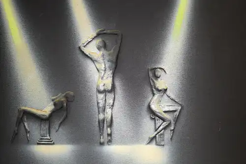 Wandbild,Mischtechnik,3 D-Figuren im Rampenlicht,Leinwand