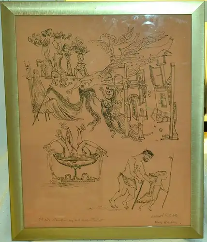 Orig.-Lithografie,Bele Bachem Ödipus Wanderweg mit der Tochter,gerahmt