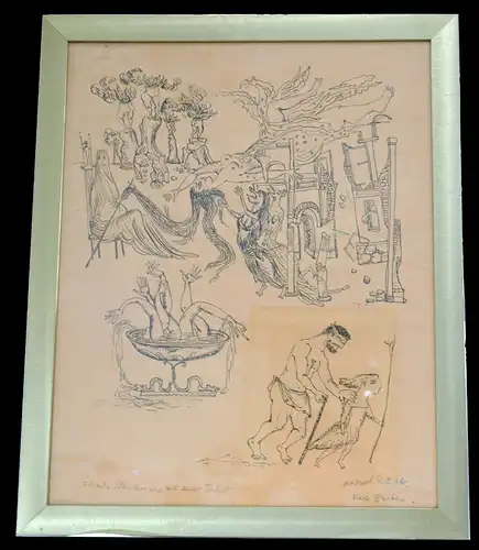 Orig.-Lithografie,Bele Bachem Ödipus Wanderweg mit der Tochter,gerahmt