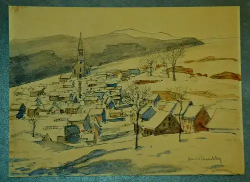 Kohlestift u.Aquarell,Dorf, Heinz Lembke,1885-1959,