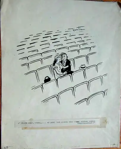 Original-Tuschezeichnung – Cartoon,Alexander Knuth,1950er Jahre,Frühlingskino