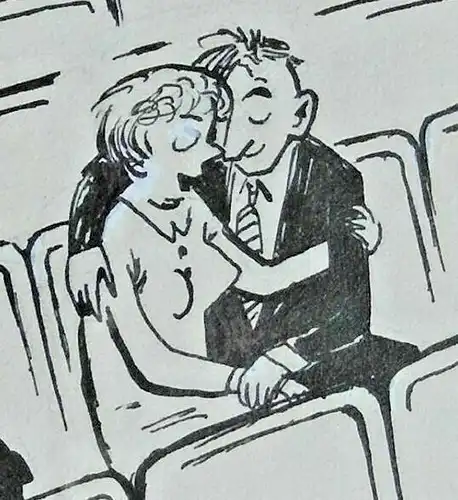 Original-Tuschezeichnung – Cartoon,Alexander Knuth,1950er Jahre,Frühlingskino