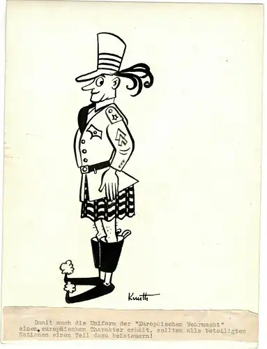 Original-Tuschezeichnung – Cartoon Alexander Knuth,1950er Jahre,europ.Uniform