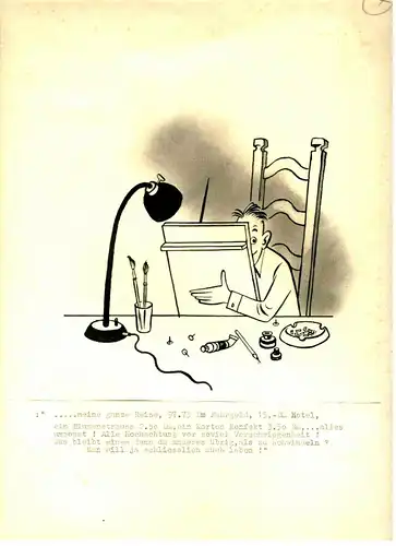 Original-Tuschezeichnung – Cartoon  Alexander Knuth,1950er Jahre,Reisekostenabr.