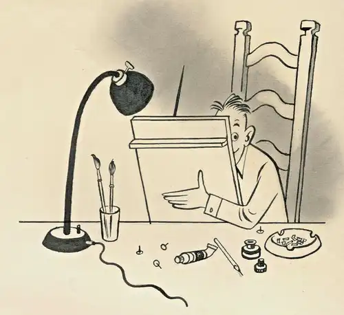 Original-Tuschezeichnung – Cartoon  Alexander Knuth,1950er Jahre,Reisekostenabr.