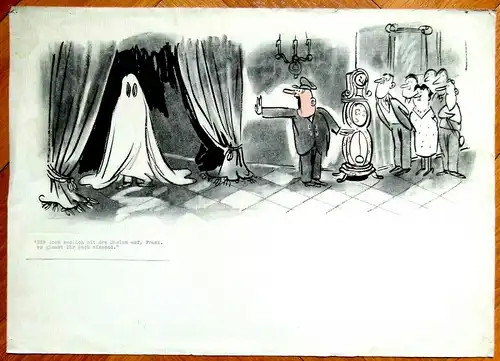 Original-Tuschezeichnung – Cartoon,Alexander Knuth,1950er Jahre,Geisterstunde