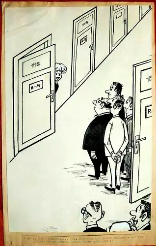 Original-Tuschezeichnung – Cartoon von Alexander Knuth,1950er Jahre
