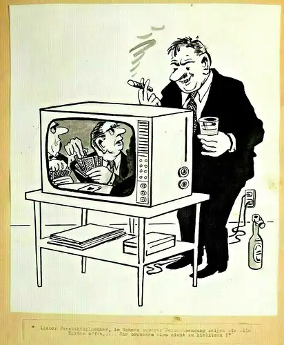 Original-Tuschezeichnung – Cartoon Alexander Knuth,1950er Jahre,Kiebitz