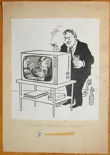 Original-Tuschezeichnung – Cartoon Alexander Knuth,1950er Jahre,Kiebitz