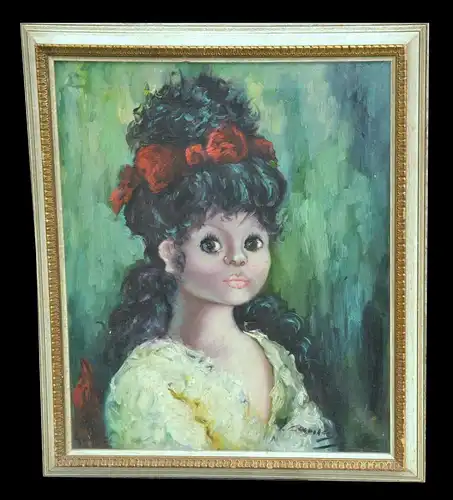 Gemälde,Ölbild,Portrait einer jungen Frau,big eyes,gerahmt,1965