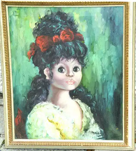 Gemälde,Ölbild,Portrait einer jungen Frau,big eyes,gerahmt,1965