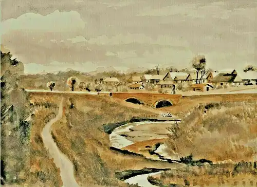 Aquarell, wohl Flußlandschaft um den Adour bei Dax von Fr. Rast