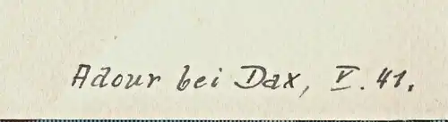 Kohlezeichnung Flußlandschaft Adour bei Dax, signiert „F. Rast“, datiert 1941