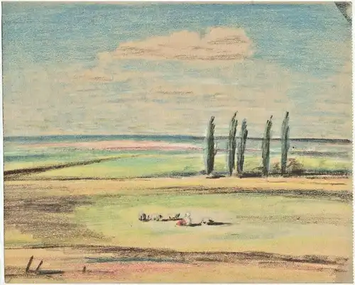 Kreidezeichnung wohl Landschaft in Rußland von Fr. Rast, nicht signiert ca. 1940