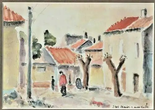 Aquarell „Stes Maries s. Mer 50“ ca. 1950 im Passepartout, monogrammiert FH