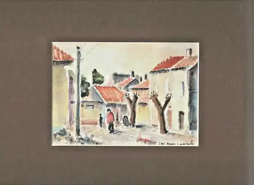 Aquarell „Stes Maries s. Mer 50“ ca. 1950 im Passepartout, monogrammiert FH