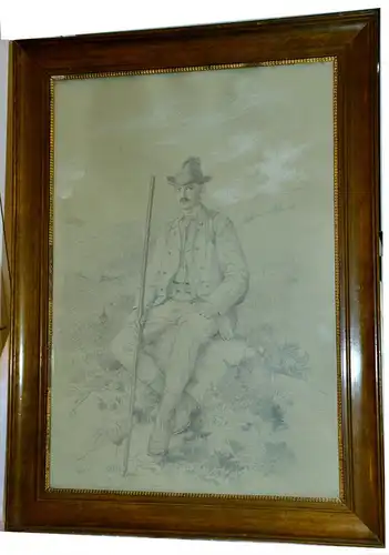 Bleistiftzeichnung,1850,Adliger Herr im Gebirge,gerahmt