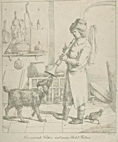Original-Radierung „Der reisende Virtuos u. m. Pudel Fulcan“,Joseph Bergler,1807