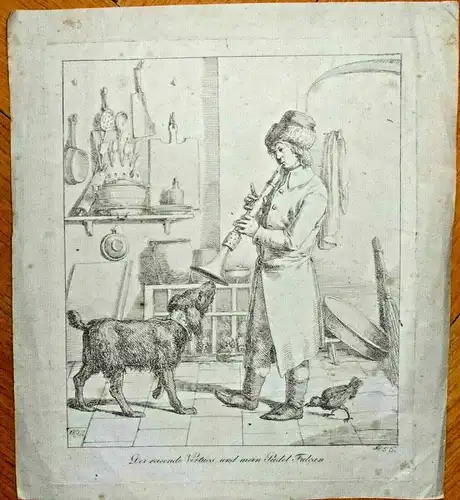 Original-Radierung „Der reisende Virtuos u. m. Pudel Fulcan“,Joseph Bergler,1807