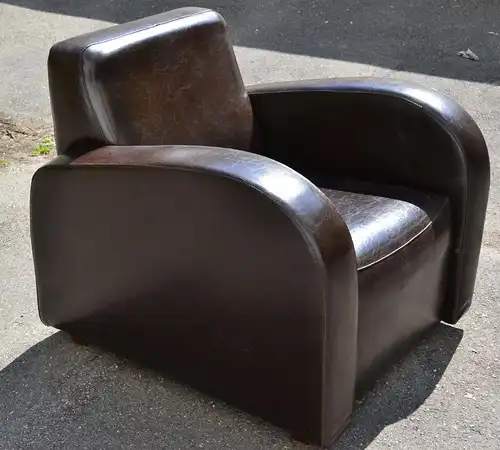 Mobiliar,großer Sessel,Art Deco Stil,braunes Leder,Replikat 1970