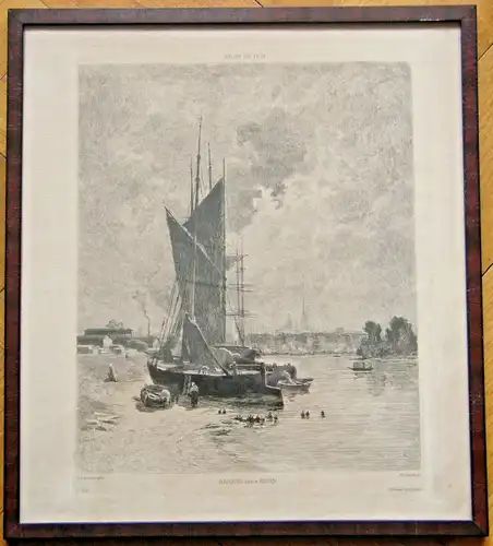 Original-Radierung „BARQUES PRES DE ROUEN“, Ch. Lapostolet ,Th-N Chauvel,gerahmt