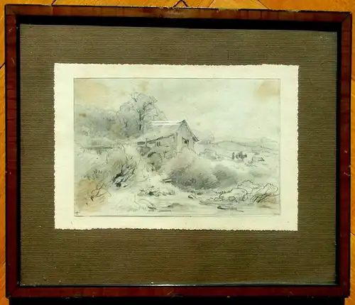 Original-Bleistiftzeichnung Landschaft mit Mühle,bei Grünwald,wohl 1928