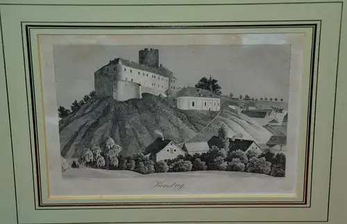 Burg Kinsberg, Stahlstich, Eger,gerahmt unter Passepartout,frühes 19. Jhdt.