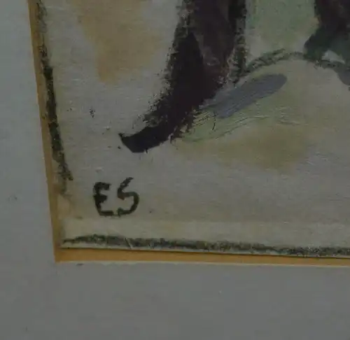 Aquarell,Dorf in Südtirol,sign.ES,vor 1945,gerahmt, Passepartout