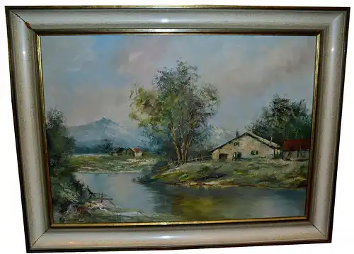 Gemälde,Ölbild,Leinwand,Landschaft in den Voralpen,sign.: H.Lechner,gerahmt