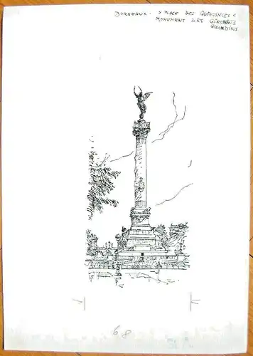 MONUMENT AUX GIRONDINS - Original-Tusche-Zeichnung von Karl Sally Bauer-Oltsch
