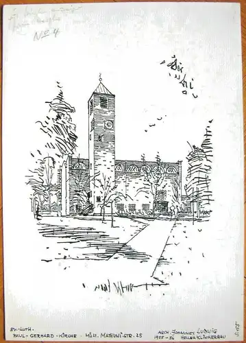 PAUL-GERHARD-KIRCHE  - Orig.-Tusche-Zeichnung von Karl Sally Bauer-Oltsch