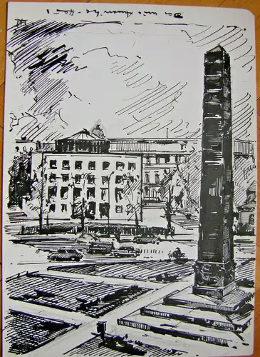 OBELISK AM KAROLINENPLATZ - Orig.-Tusche-Zeichnung von Karl Sally Bauer-Oltsch