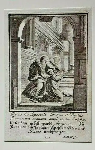 Franziskus v. Petrus u. Paulus umarmt,Kupferstich, im Passepartout 35cm x 27,cm