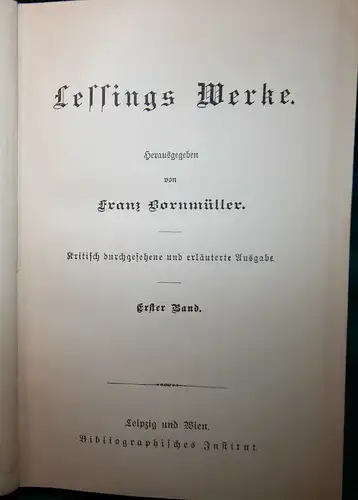 Lessings Werke Bd. 1-5 ,Hrsg. von Bormüller, Franz,Meyers Klassiker-Ausgabe,1880