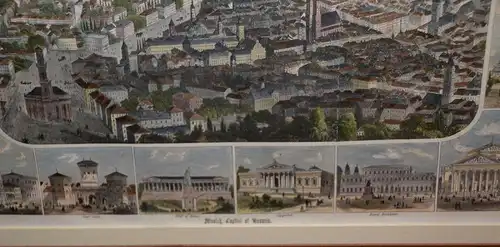 Munich,Capital of Bavaria,Holzstich,ca.1860,a. d Vogelschau,gerahmt,Passepartout