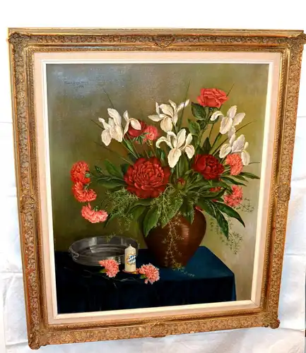 Ölbild/Gemälde,Hans Schallweg,20.Jhdt,Blumenbild,aufwendiger Rahmen,s.dekorativ