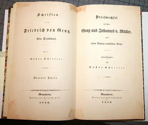 Friedrichv.Gentz,Schlesier, Gustav. (Hrsg.):Briefwechsel,1840,Mannheim F.Hoff