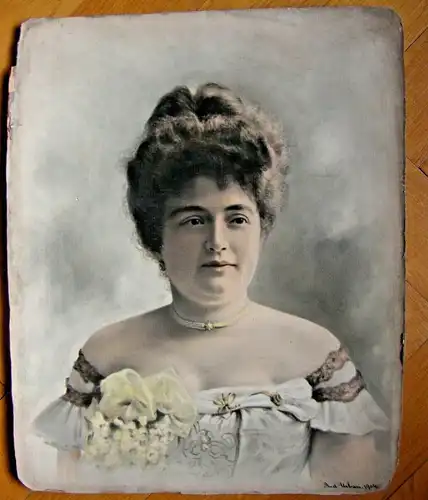 Portrait einer Dame - Alte handcolorierte Originalphotographie Rud.Urban 1904