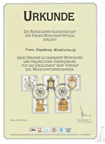 URKUNDE BUNDESARBEITSGEMEINSCHAFT DER FREIEN WOHLFAHRTSPFLEGE 1993