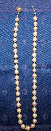 Schmuck,Zucht-Perlenkette,Ø 7 mm,geknüpft, 21 cm,Schloss:Silber,20.Jhdt,