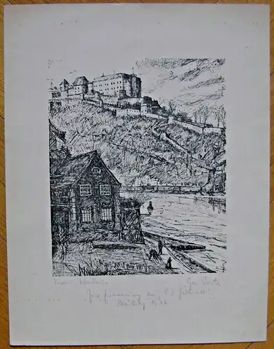 Original-Lithographie „Passau Oberhaus“, signiert