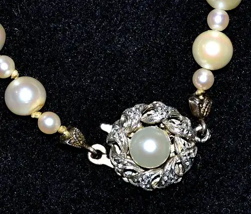 Schmuck,Perlenkette,Zucht,Ø 5-9 mm,weiß,33 cm,Silberschloss, 835.20.Jhdt.