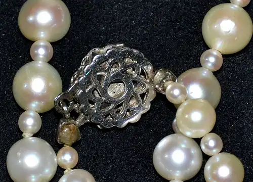 Schmuck,Perlenkette,Zucht,Ø 5-9 mm,weiß,33 cm,Silberschloss, 835.20.Jhdt.