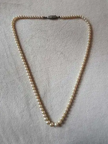 Schmuck,Perlenkette,Zucht,Ø 6-8 mm,weiß,25cm dp.-reihig,Silber-Schloss,20.Jhdt.
