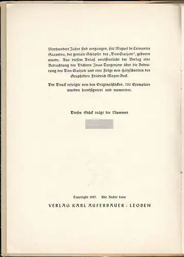 MIGUEL DE CERVANTES: DON QUIJOTE - Holzschnitte,Mayer-Beck 1947