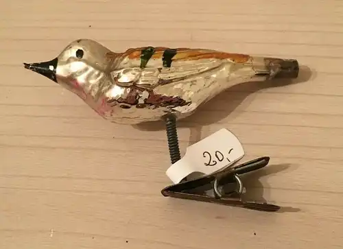 Baumschmuck,Vogel,silber - orange,Glas,ca.1960,zum Aufhängen